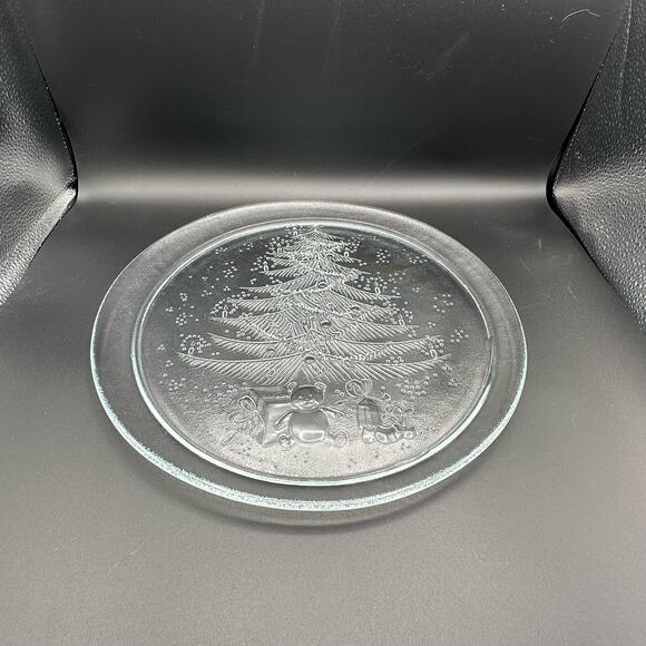 Vintage Duralex Christmas Platter Clear Tempered Glass Marked FRANCE 13" #3530 - Picture 2 of 3